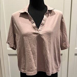 Joie JOIE Organic Cotton Short Sleeve Collared Tan Tee Size M
